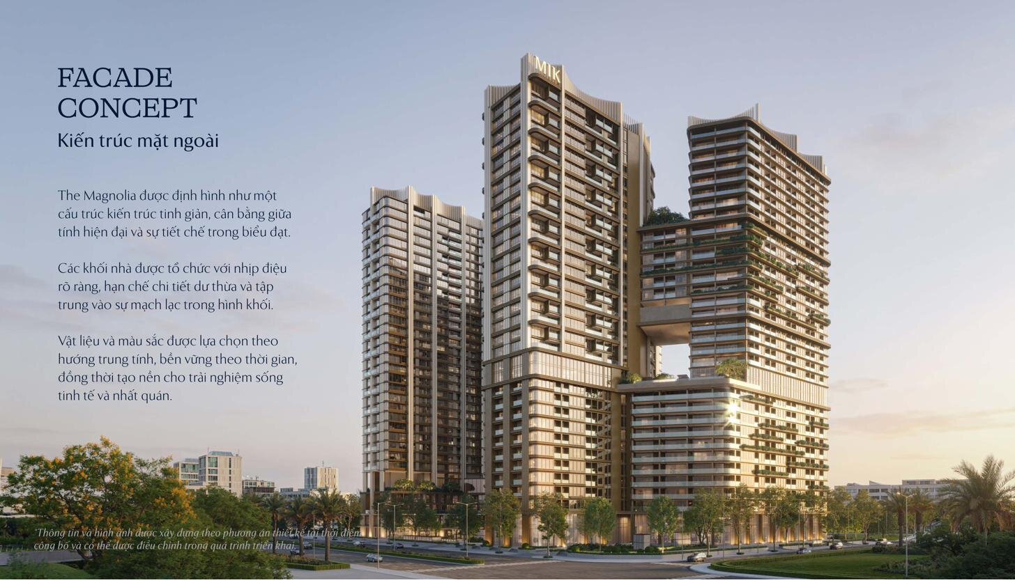 The Magnolia Long Biên - Phối cảnh tổng thể kiến trúc mặt ngoài với MIK logo