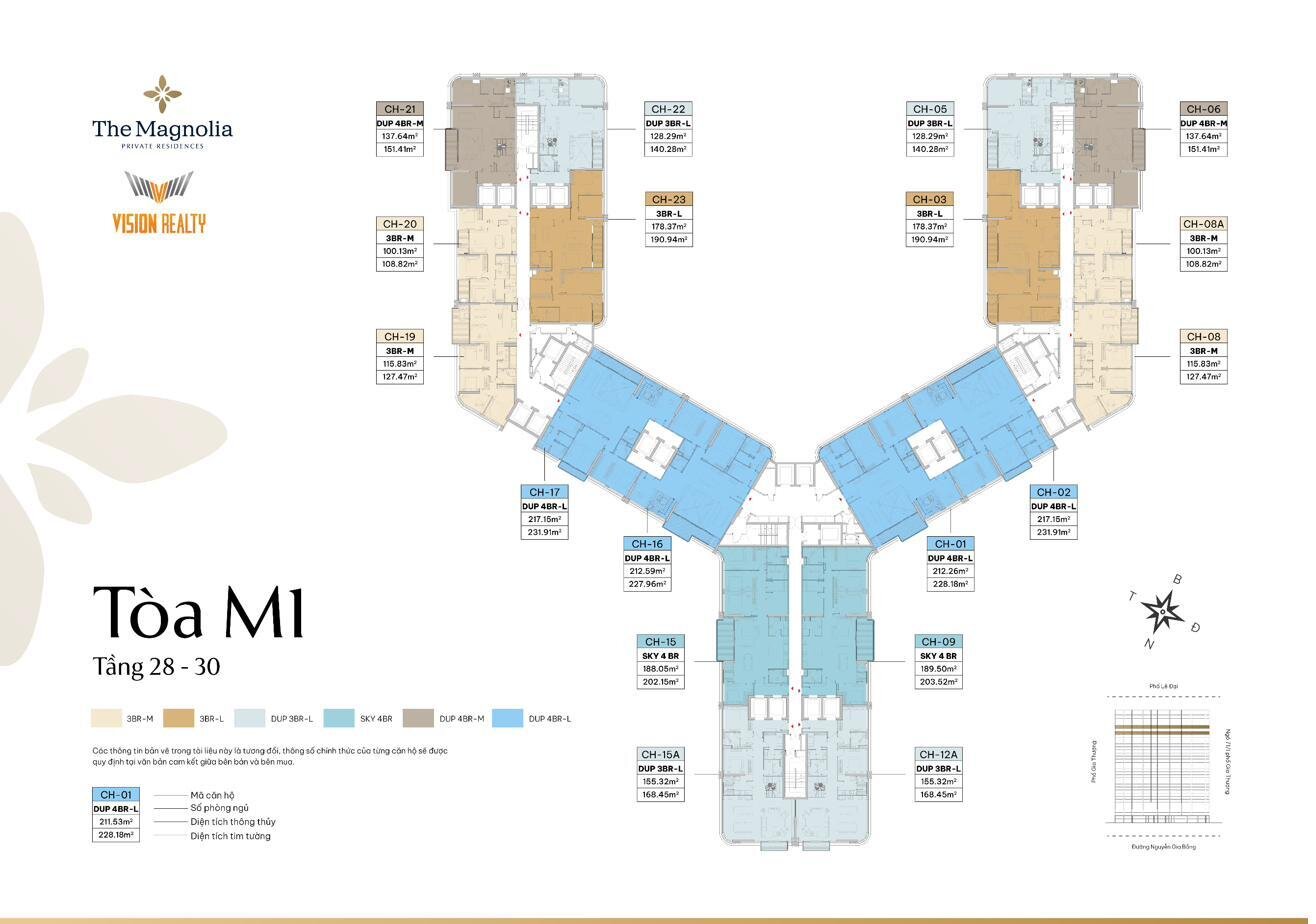 Mặt bằng tầng 28, 30 tòa M1 The Magnolia Long Biên