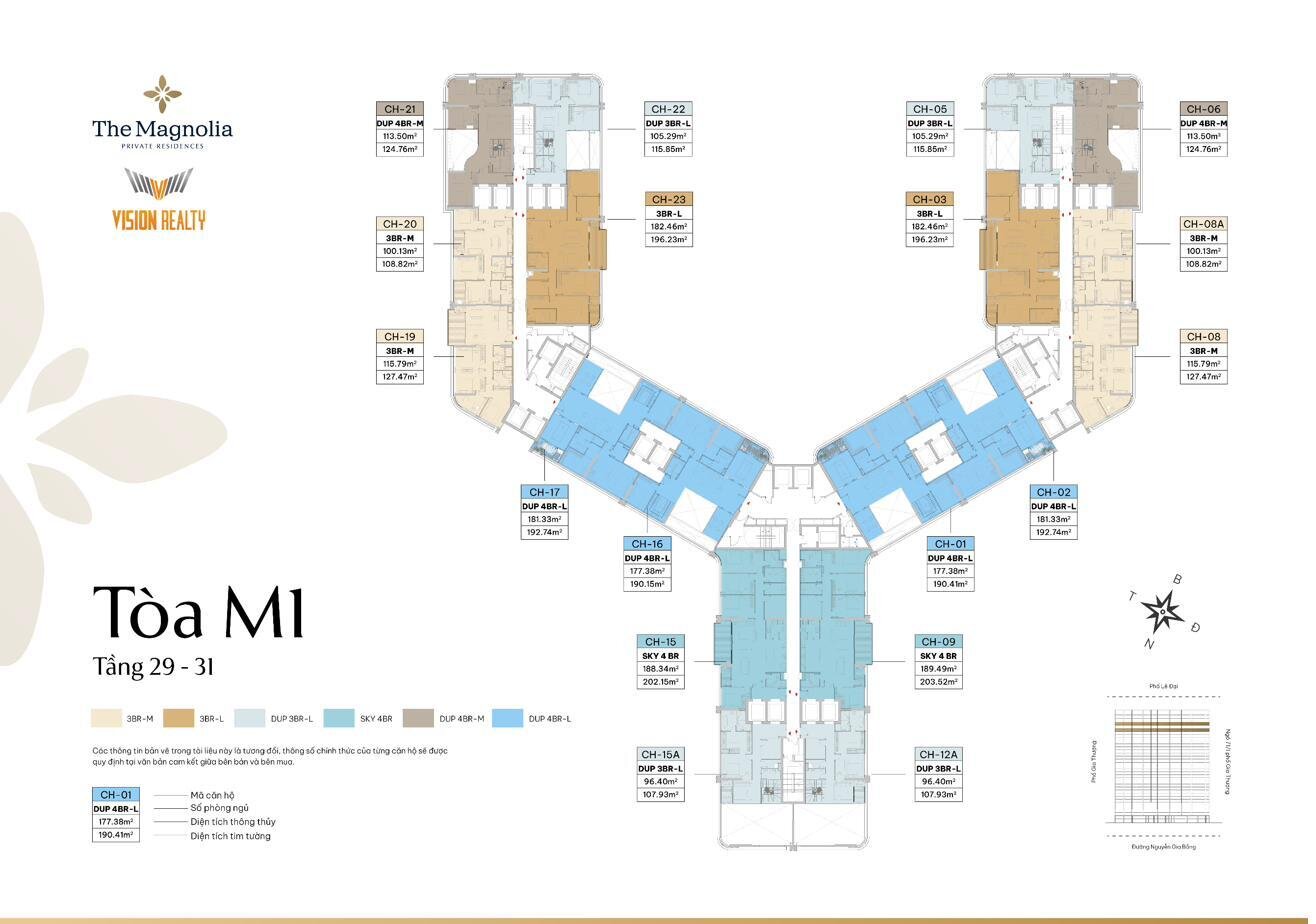 Mặt bằng tầng 29, 31 tòa M1 The Magnolia Long Biên