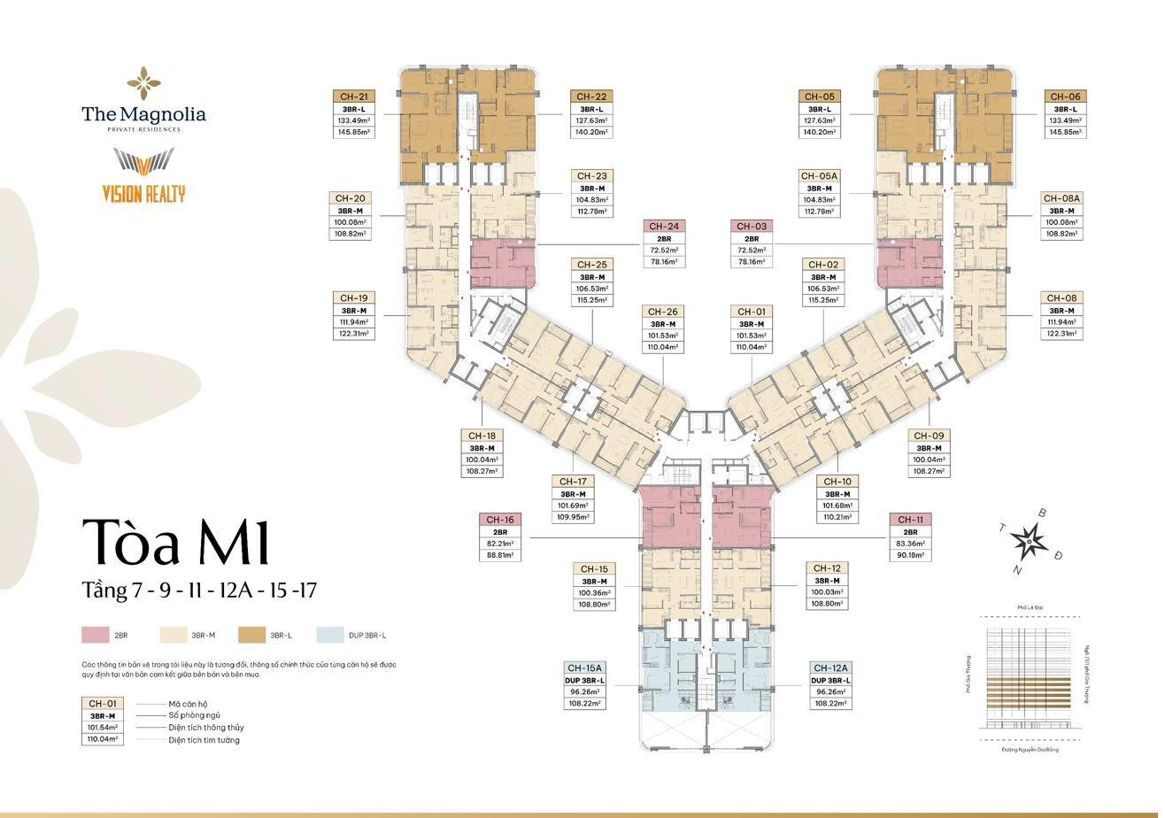 Mặt bằng tầng 7, 9, 11, 12A, 15, 17 tòa M1 The Magnolia Long Biên